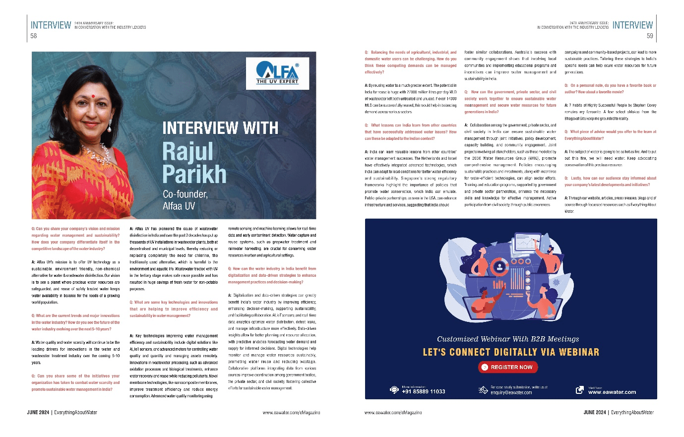 Interview given by Ms. Rajul Parikh in Everything About Water (EAW) June 2024 anniversary edition: In conversation with Industry Leaders